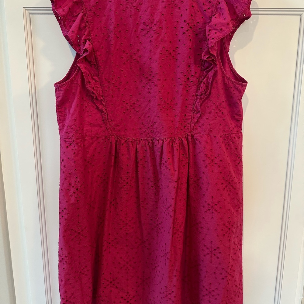 LOFT Fuschia Eyelet button ruffle swing dress size XL - Picture 7 of 10